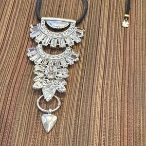 Lucky Brand Adjustable Crystal Silver Statement Leather Necklace $59!